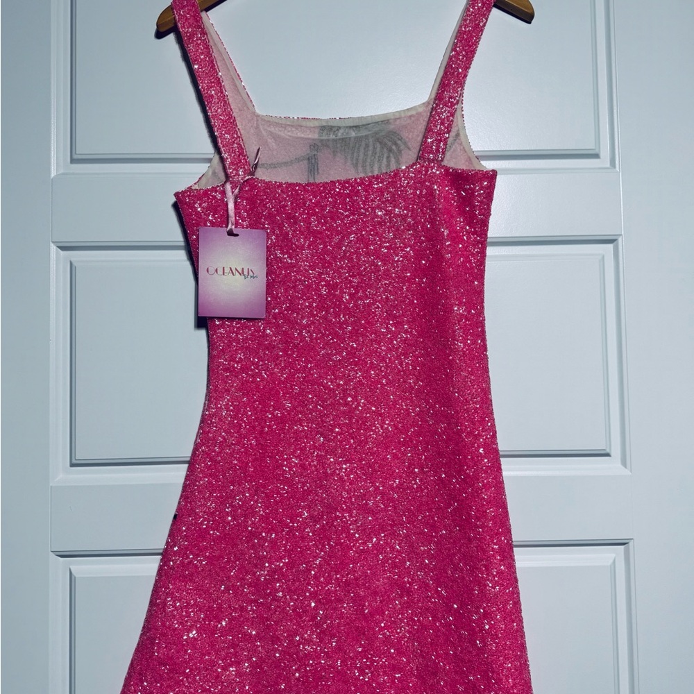 NWT Oceanus St Bart’s Hand-Beaded Crystal Pink Mini Dress Size M - Picture 5 of 8